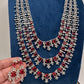 AD Multi Layer Color Stone Long Necklace in Silver Finish - Red