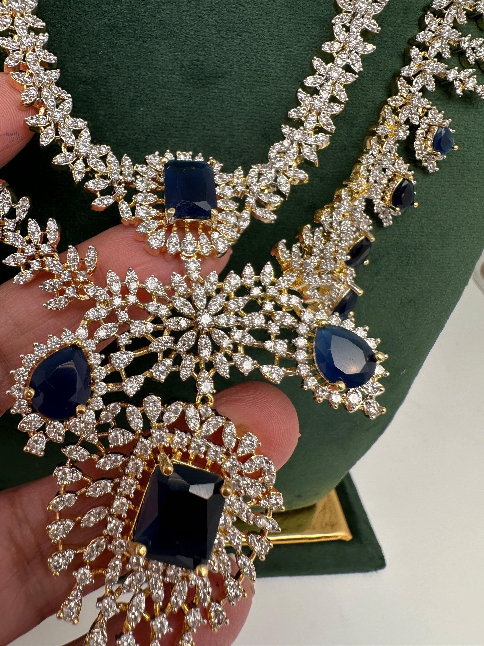 AD Multi Layer Color Stone Short Necklace - Blue