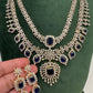 AD Multi Layer Color Stone Short Necklace - Blue