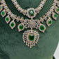 AD Multi Layer Color Stone Short Necklace - Green