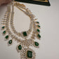 AD Multi Layer Color Stone Short Necklace - Green