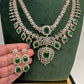 AD Multi Layer Color Stone Short Necklace - Green