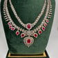 AD Multi Layer Color Stone Short Necklace - Red