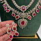 AD Multi Layer Color Stone Short Necklace - Red