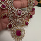 AD Multi Layer Color Stone Short Necklace - Red