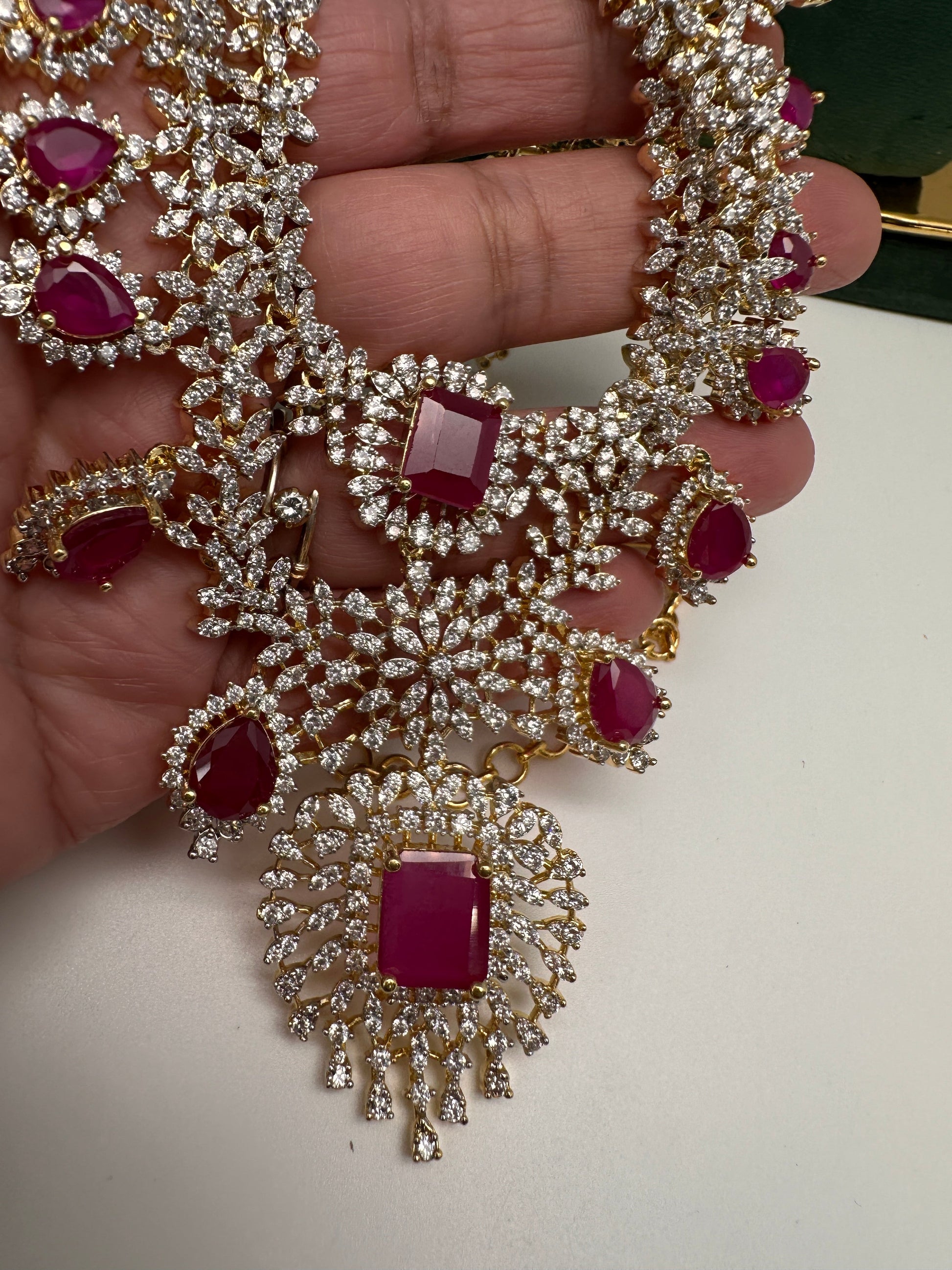 AD Multi Layer Color Stone Short Necklace - Red