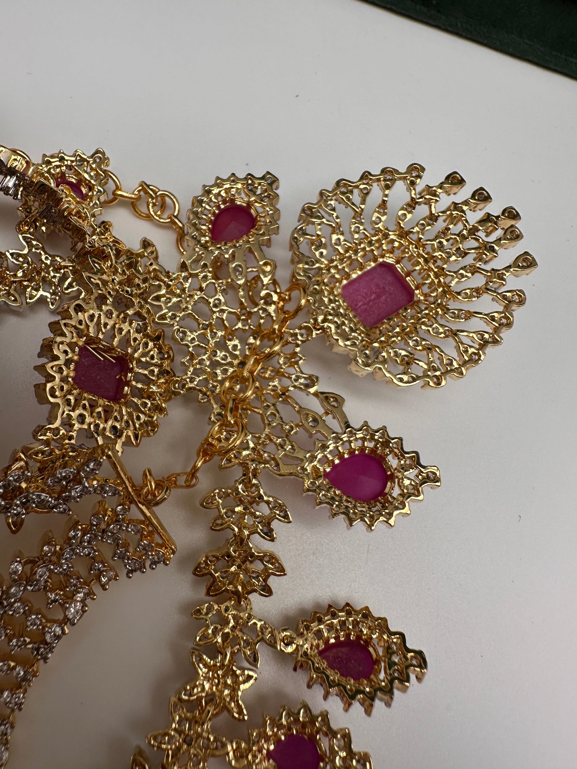 AD Multi Layer Color Stone Short Necklace - Red