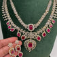 AD Multi Layer Color Stone Short Necklace - Red