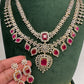 AD Multi Layer Color Stone Short Necklace - Red