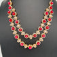 AD Double Layer Color Stone Short Necklace - Red