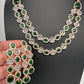 AD Double Layer Color Stone Short Necklace - Green