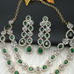 AD Double Layer Color Stone Short Necklace - Green