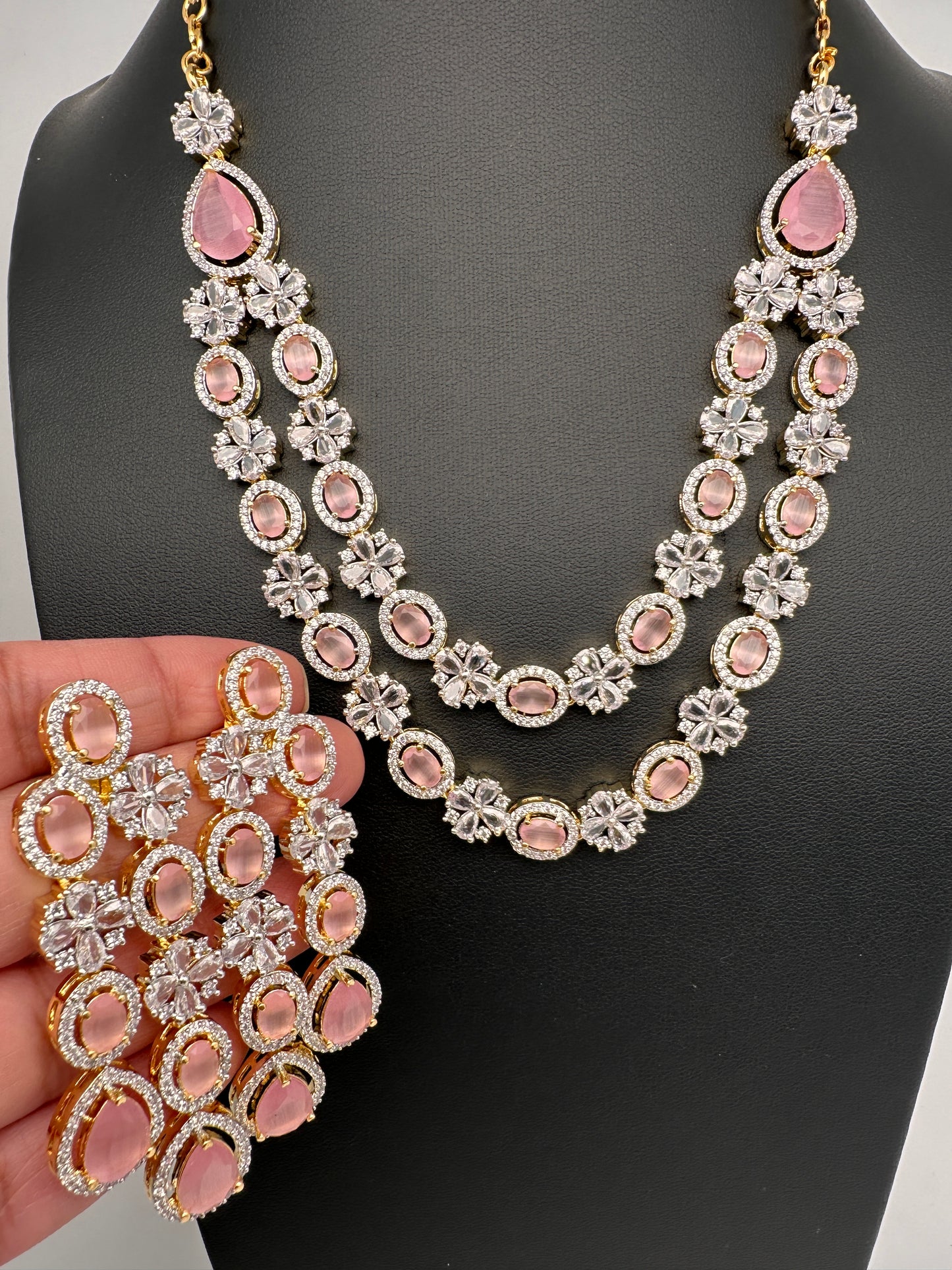 AD Double Layer Color Stone Short Necklace