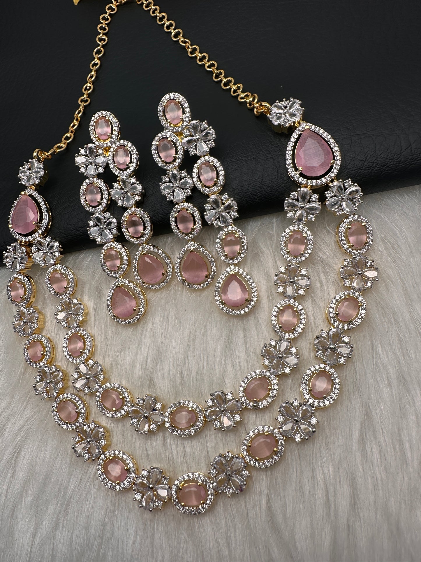 AD Double Layer Color Stone Short Necklace