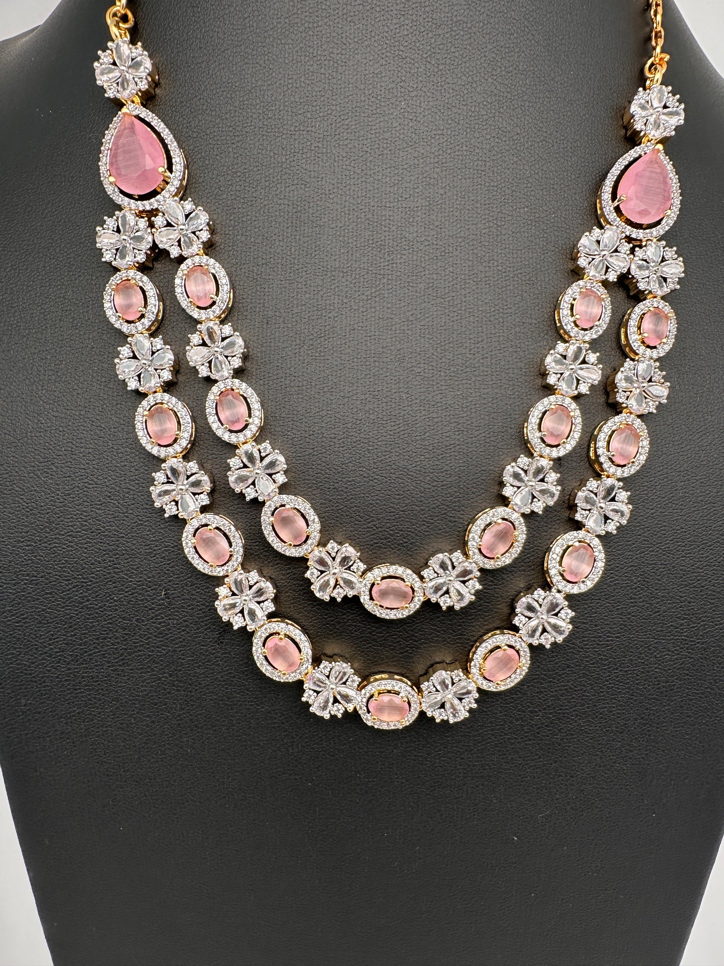 AD Double Layer Color Stone Short Necklace