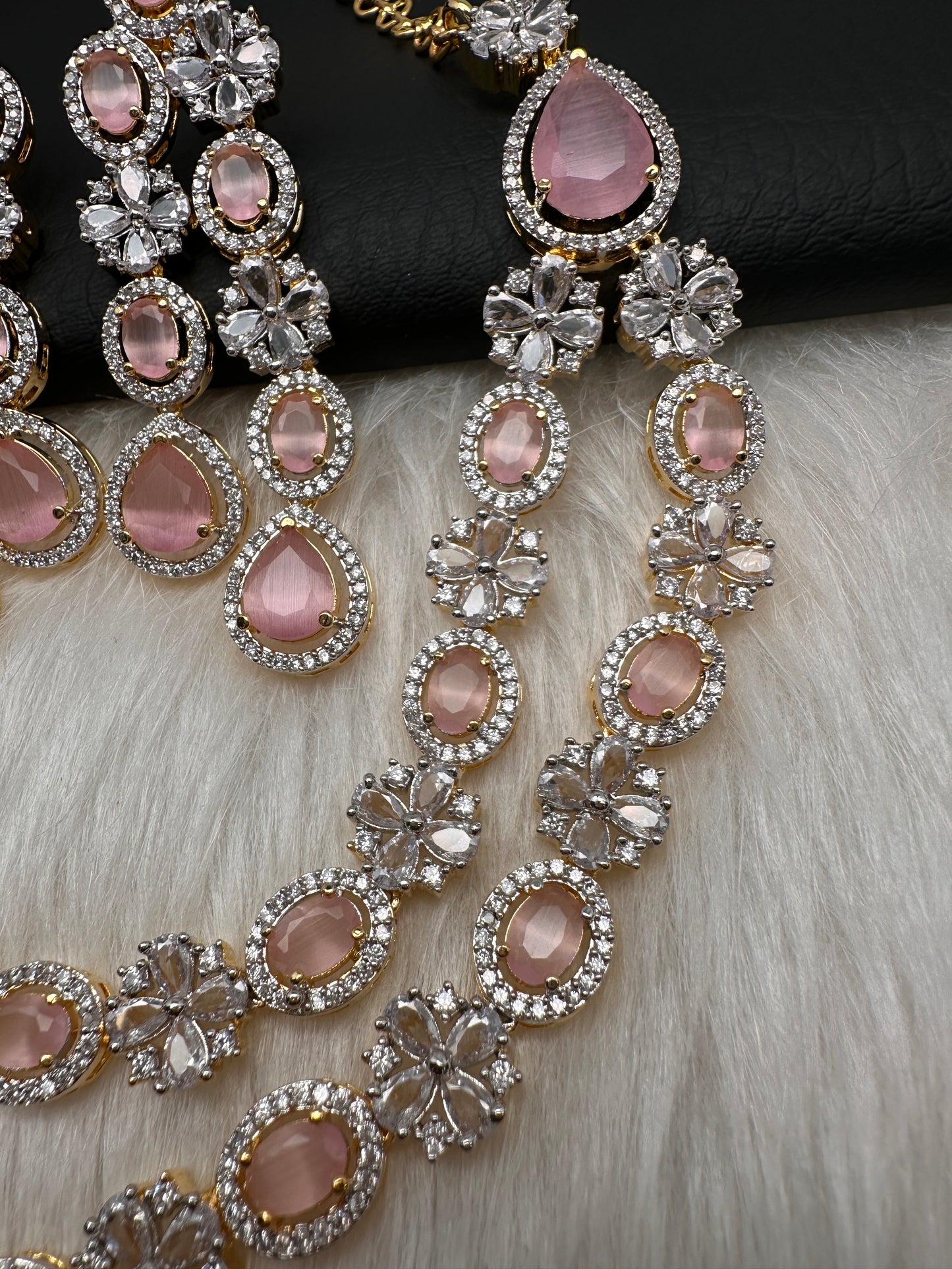 AD Double Layer Color Stone Short Necklace