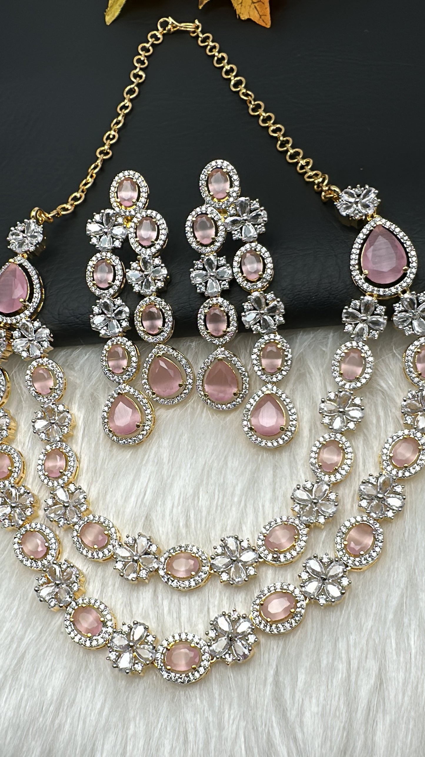 AD Double Layer Color Stone Short Necklace