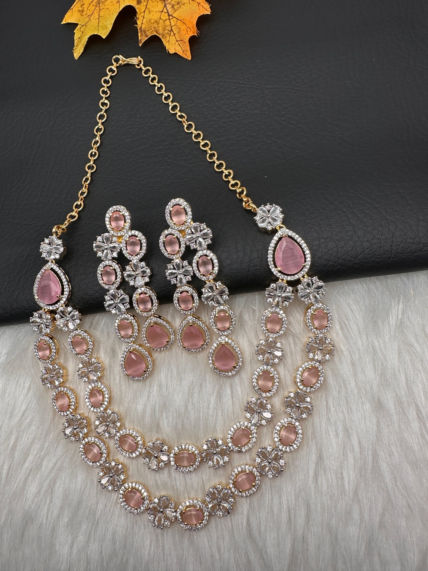 AD Double Layer Color Stone Short Necklace