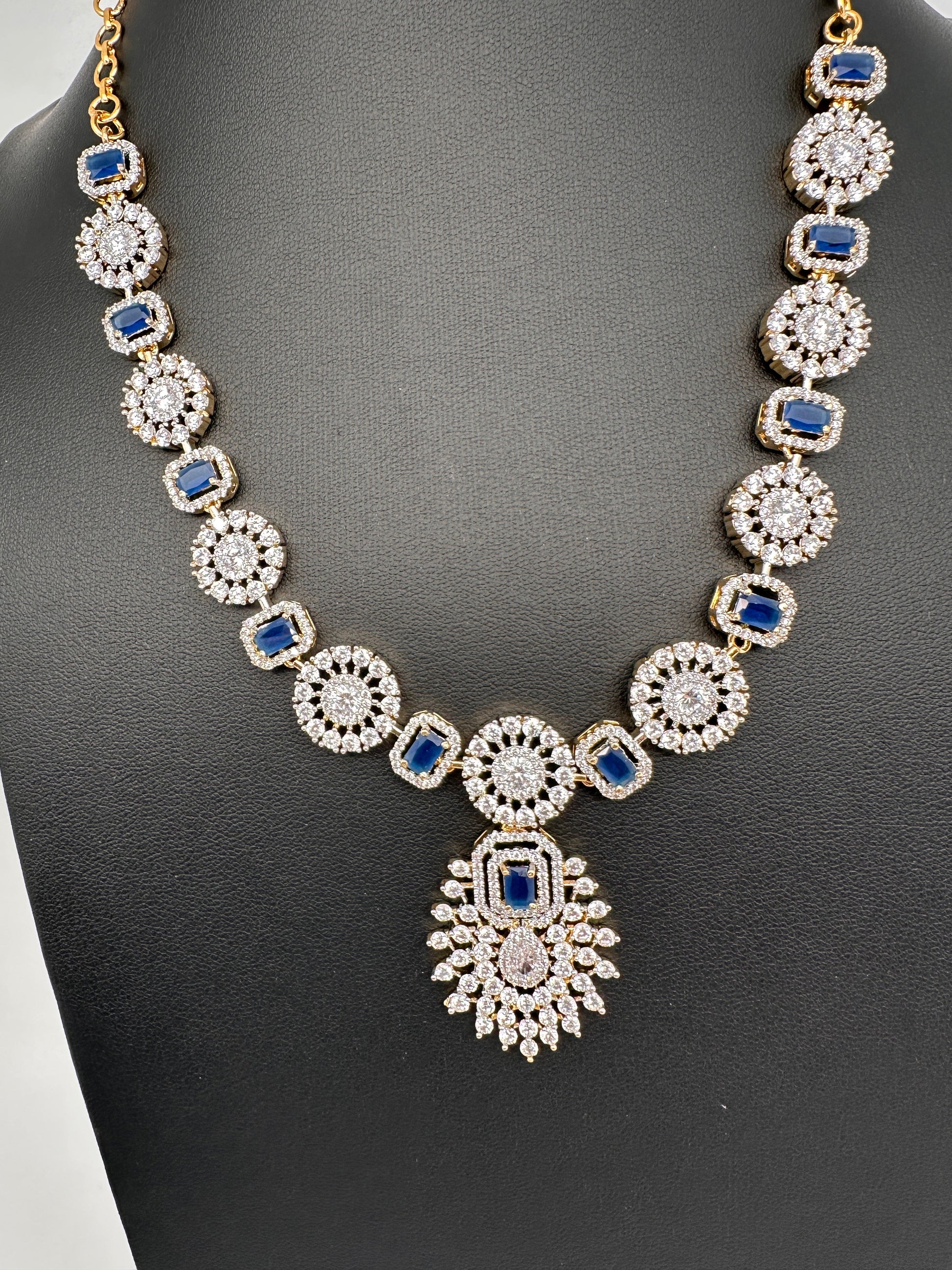 AD Color Stone Dainty Necklace - Blue