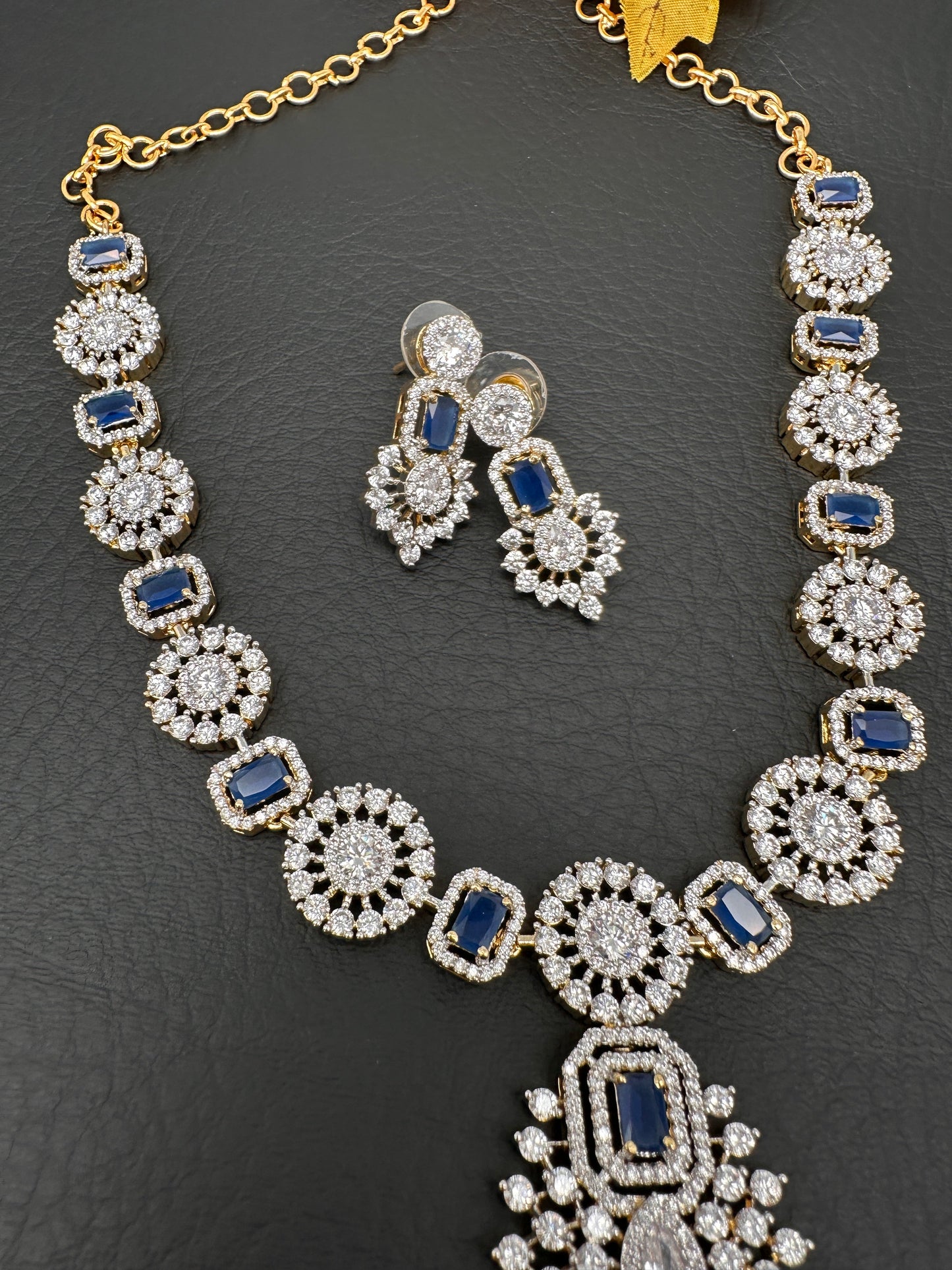 AD Color Stone Dainty Necklace - Blue