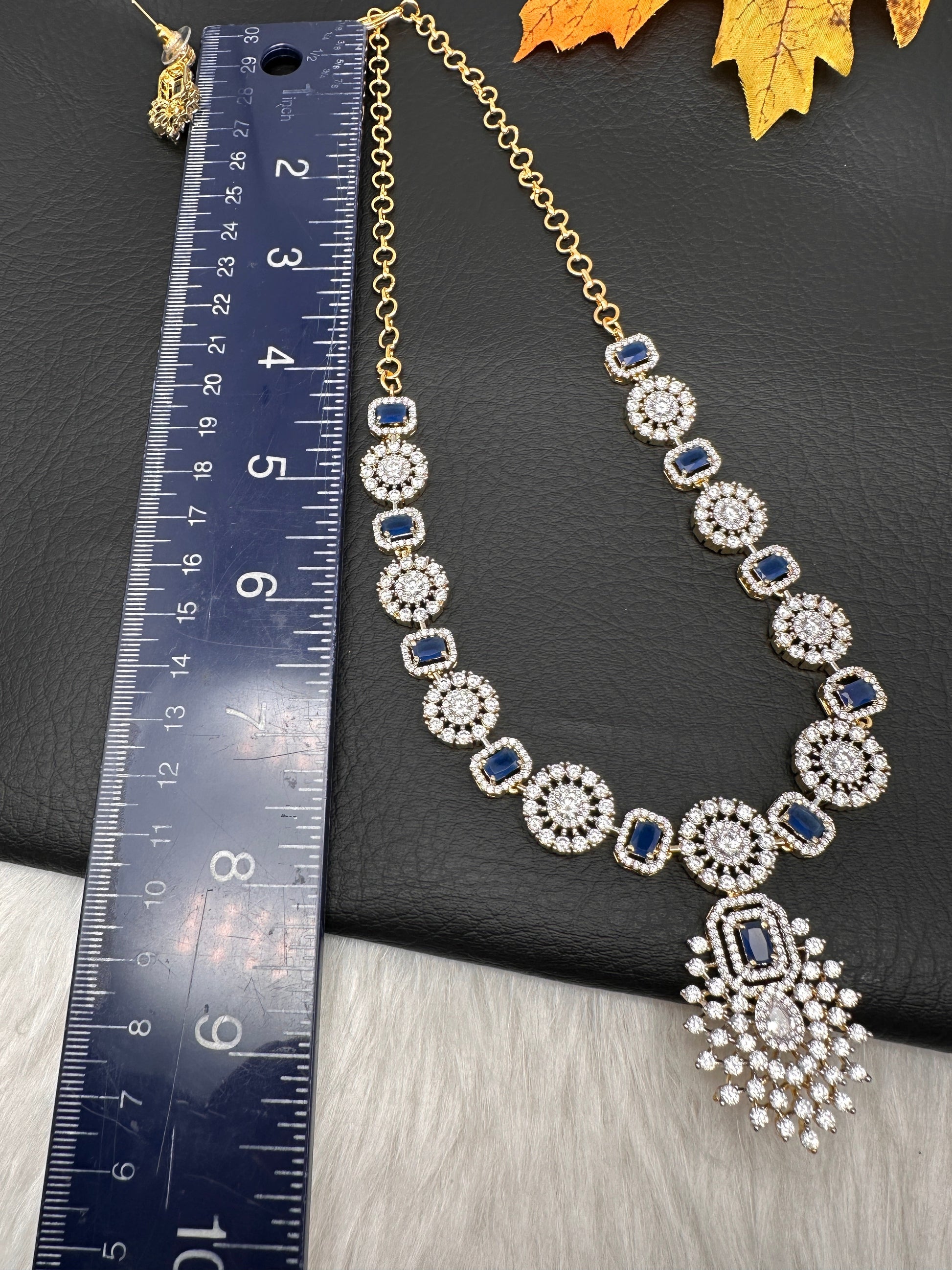 AD Color Stone Dainty Necklace - Blue