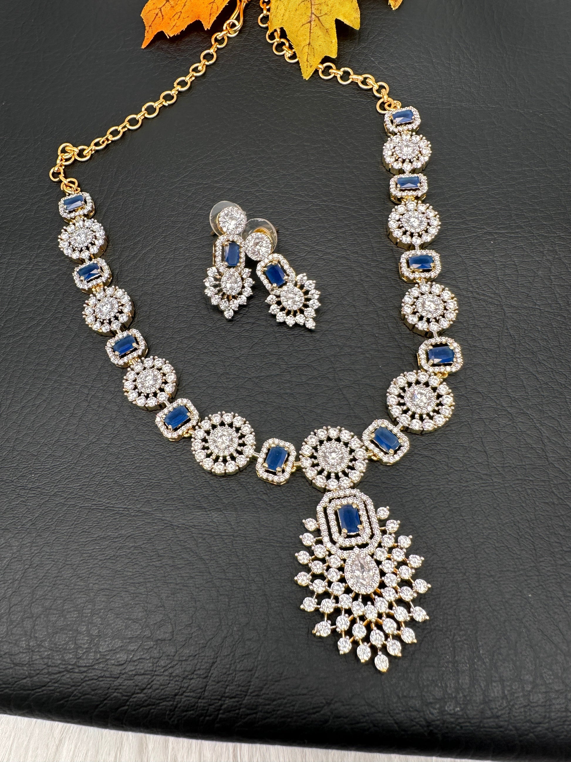 AD Color Stone Dainty Necklace - Blue