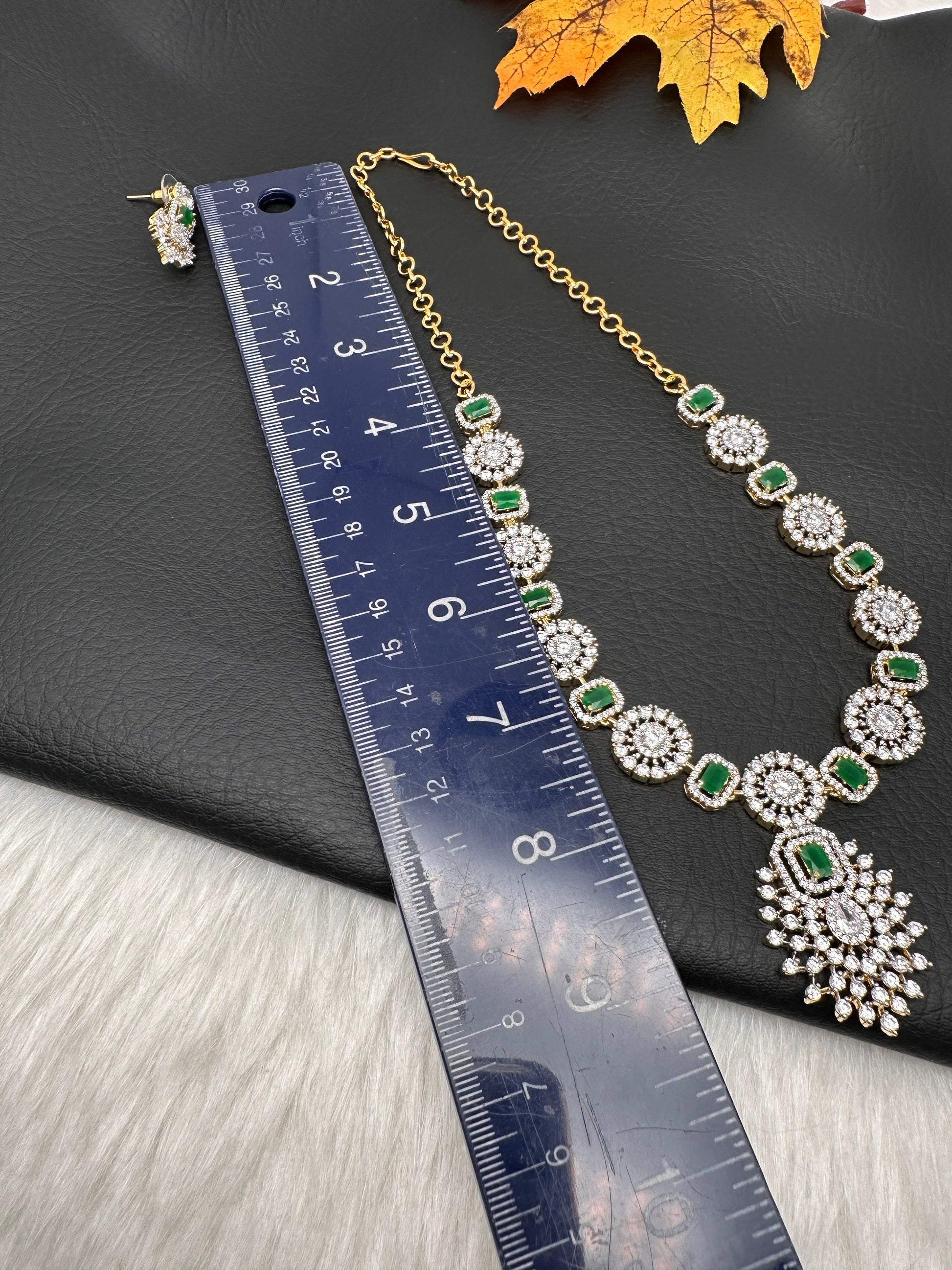 AD Color Stone Dainty Necklace - Green