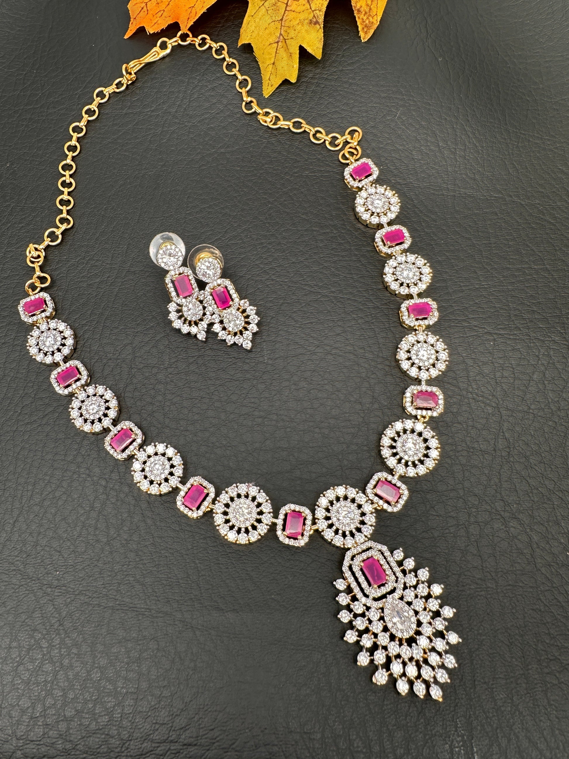 AD Color Stone Dainty Necklace - Red