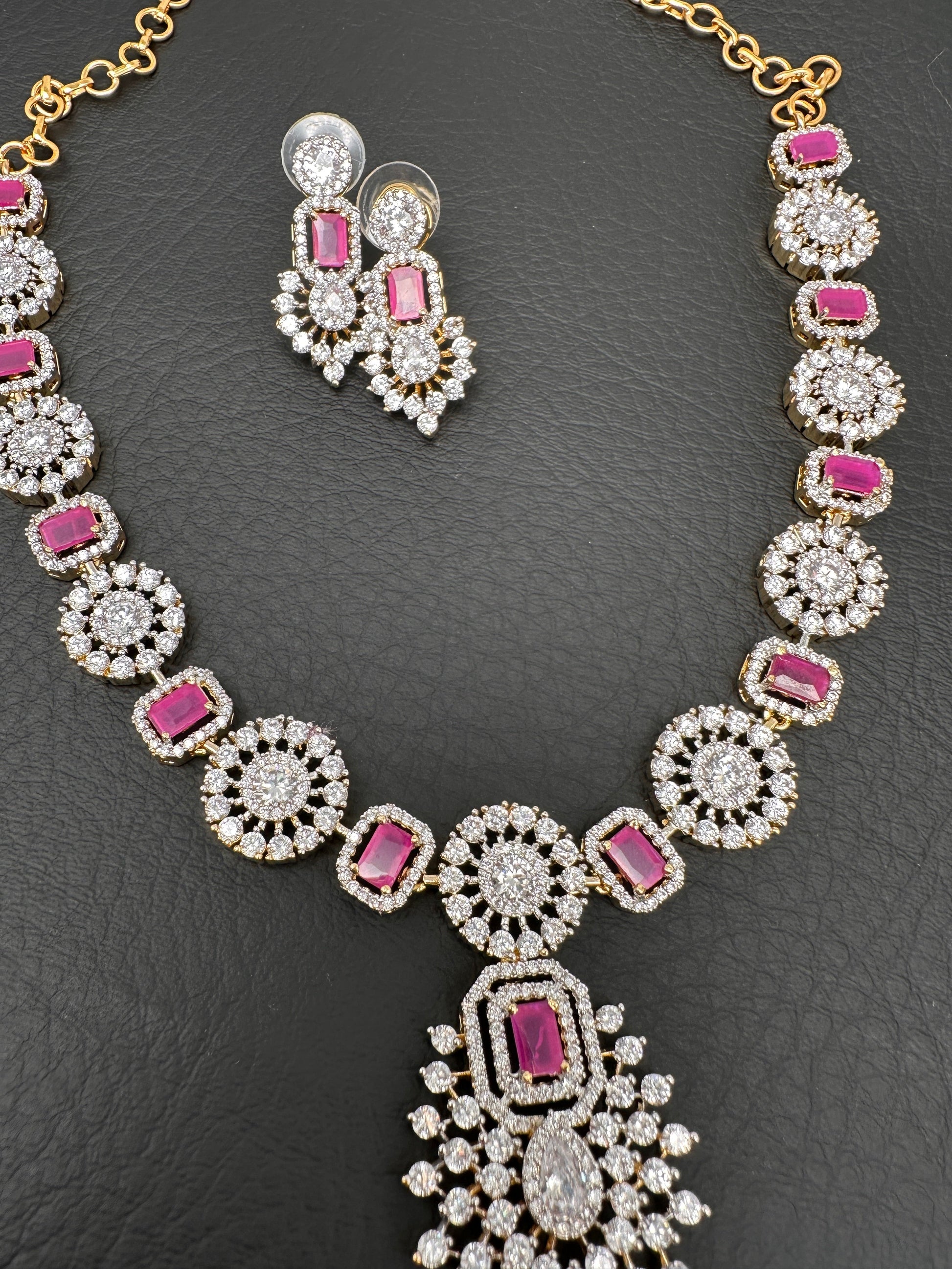 AD Color Stone Dainty Necklace - Red