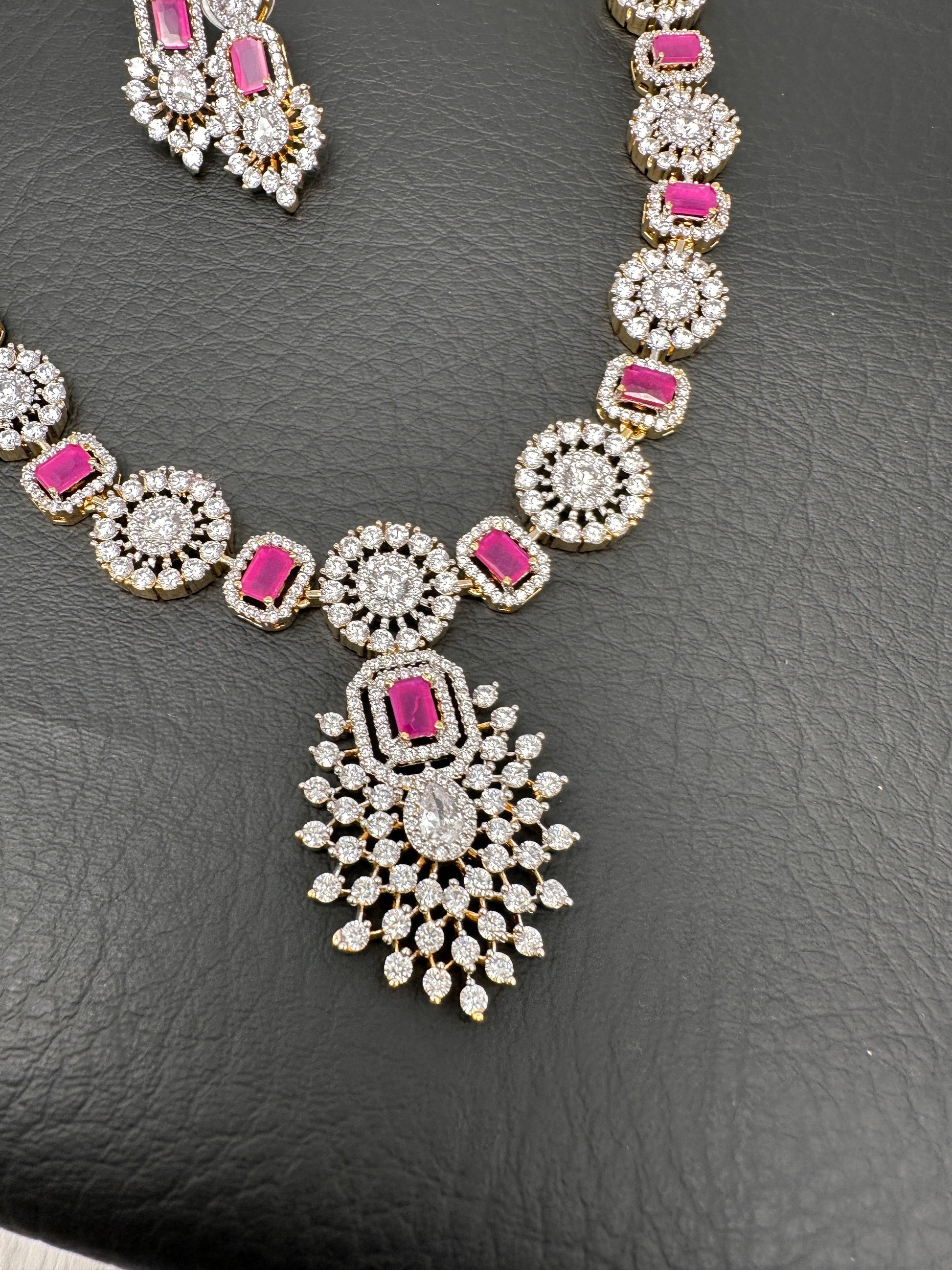 AD Color Stone Dainty Necklace - Red