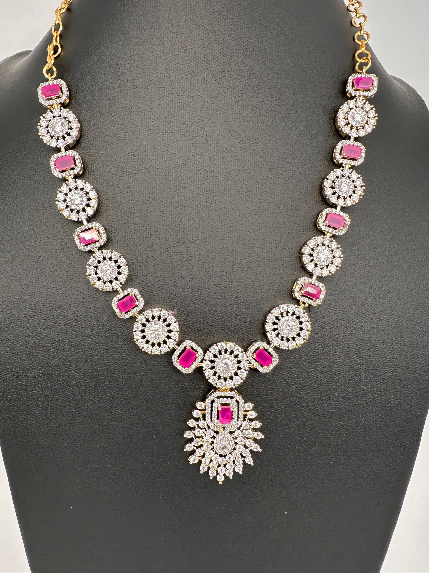 AD Color Stone Dainty Necklace - Red