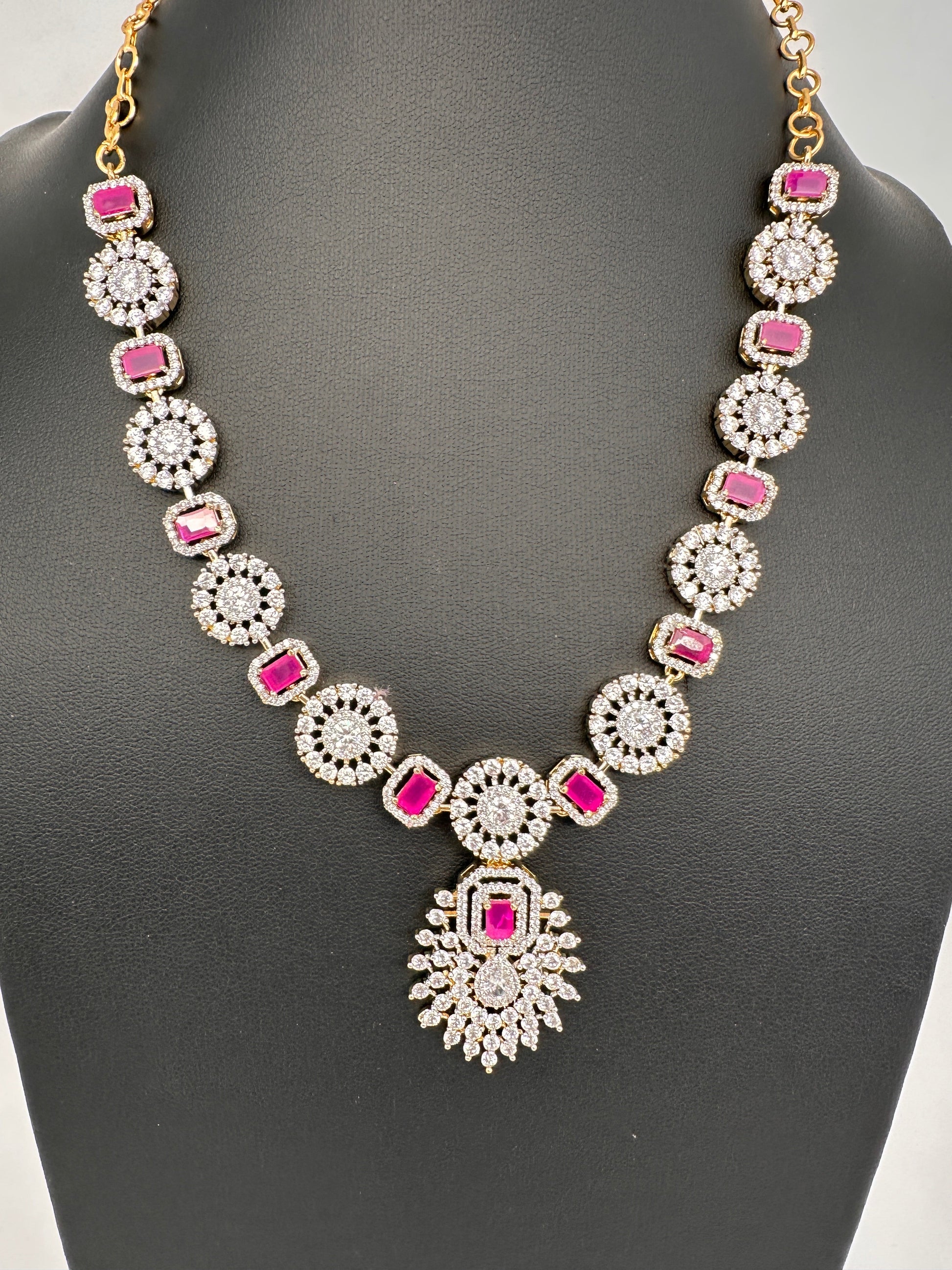 AD Color Stone Dainty Necklace - Red