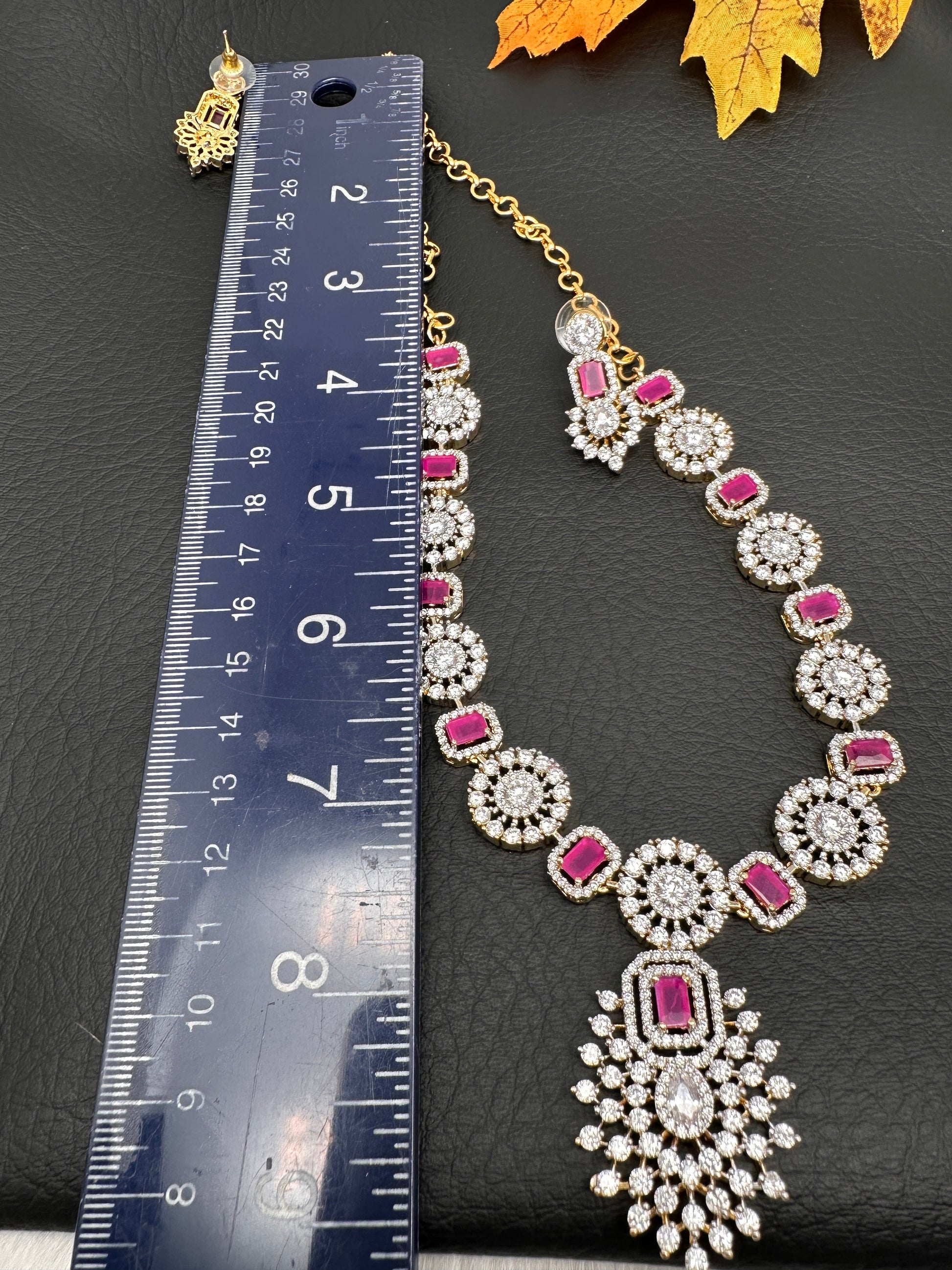 AD Color Stone Dainty Necklace - Red