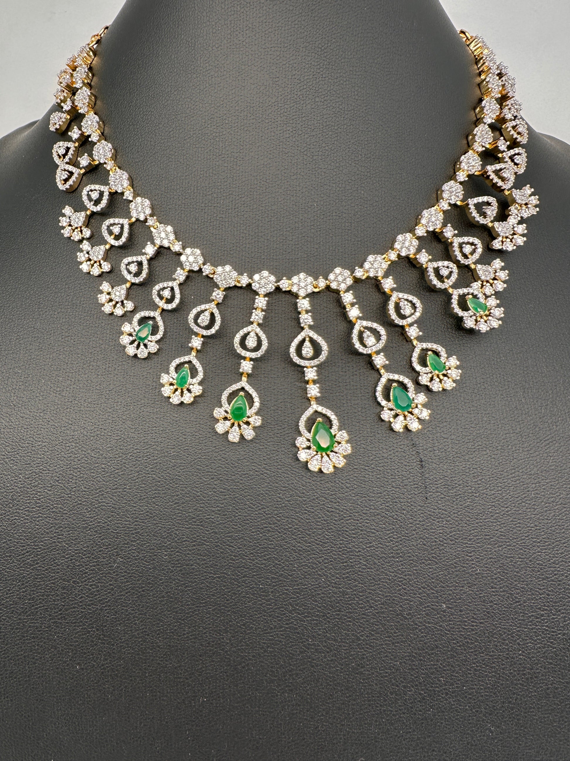 AD Color Stone Neckline Necklace - Green