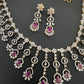 AD Color Stone Neckline Necklace - Red