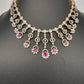 AD Color Stone Neckline Necklace - Red