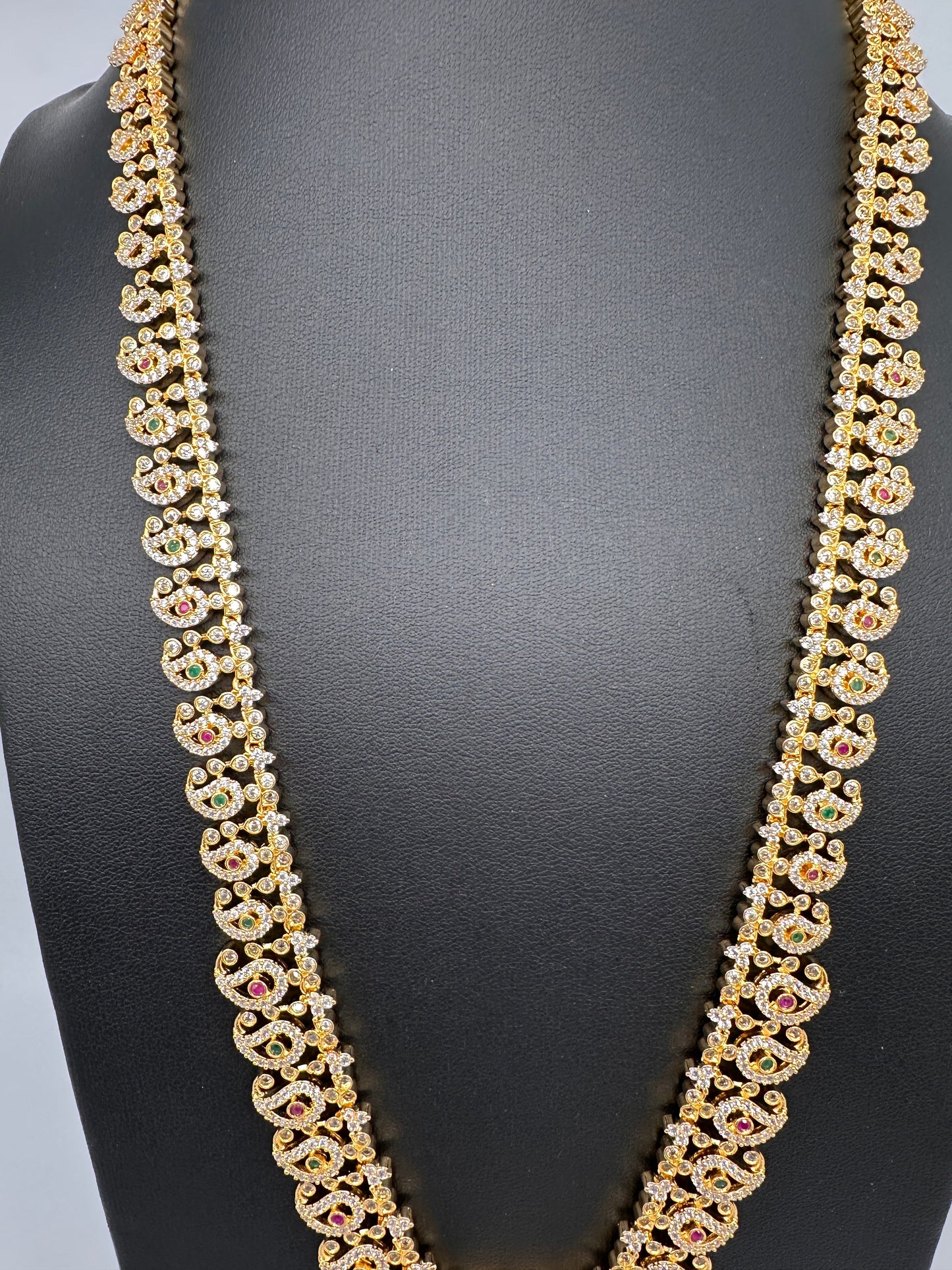 Cubic Zirconia Gold Finish Mango Haar Long Necklace