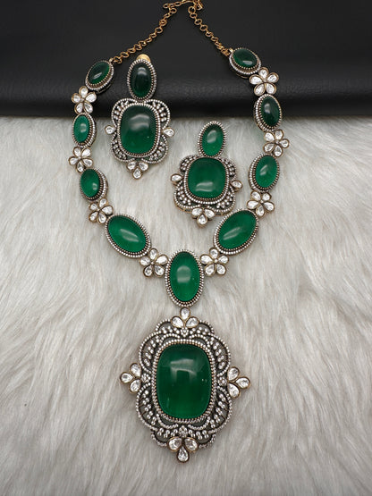 AD Doublet Color Stone Necklace - Green
