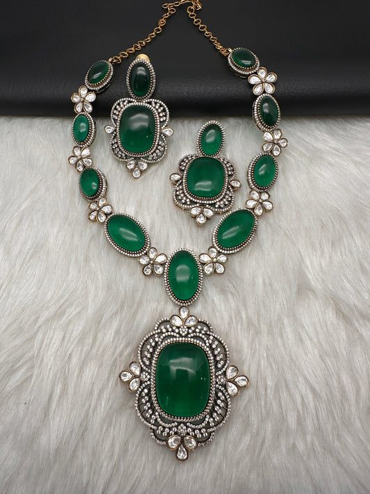 AD Doublet Color Stone Necklace - Green