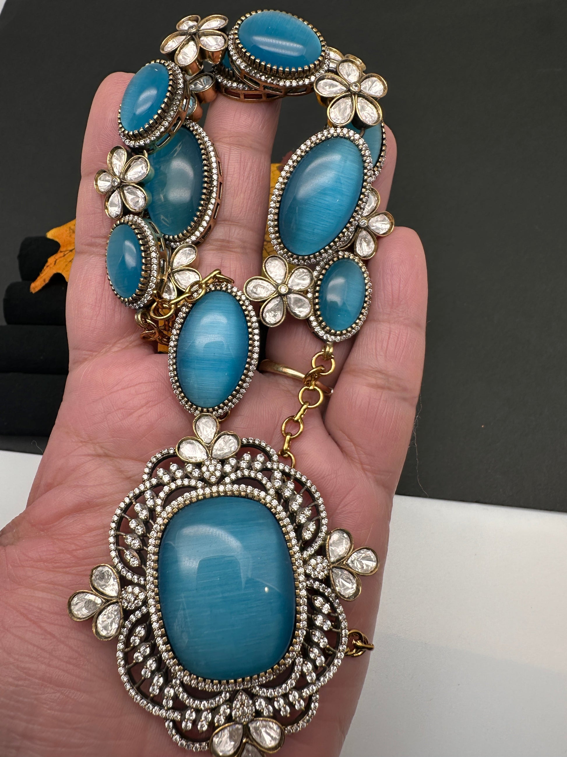 AD Doublet Color Stone Necklace - LightBlue