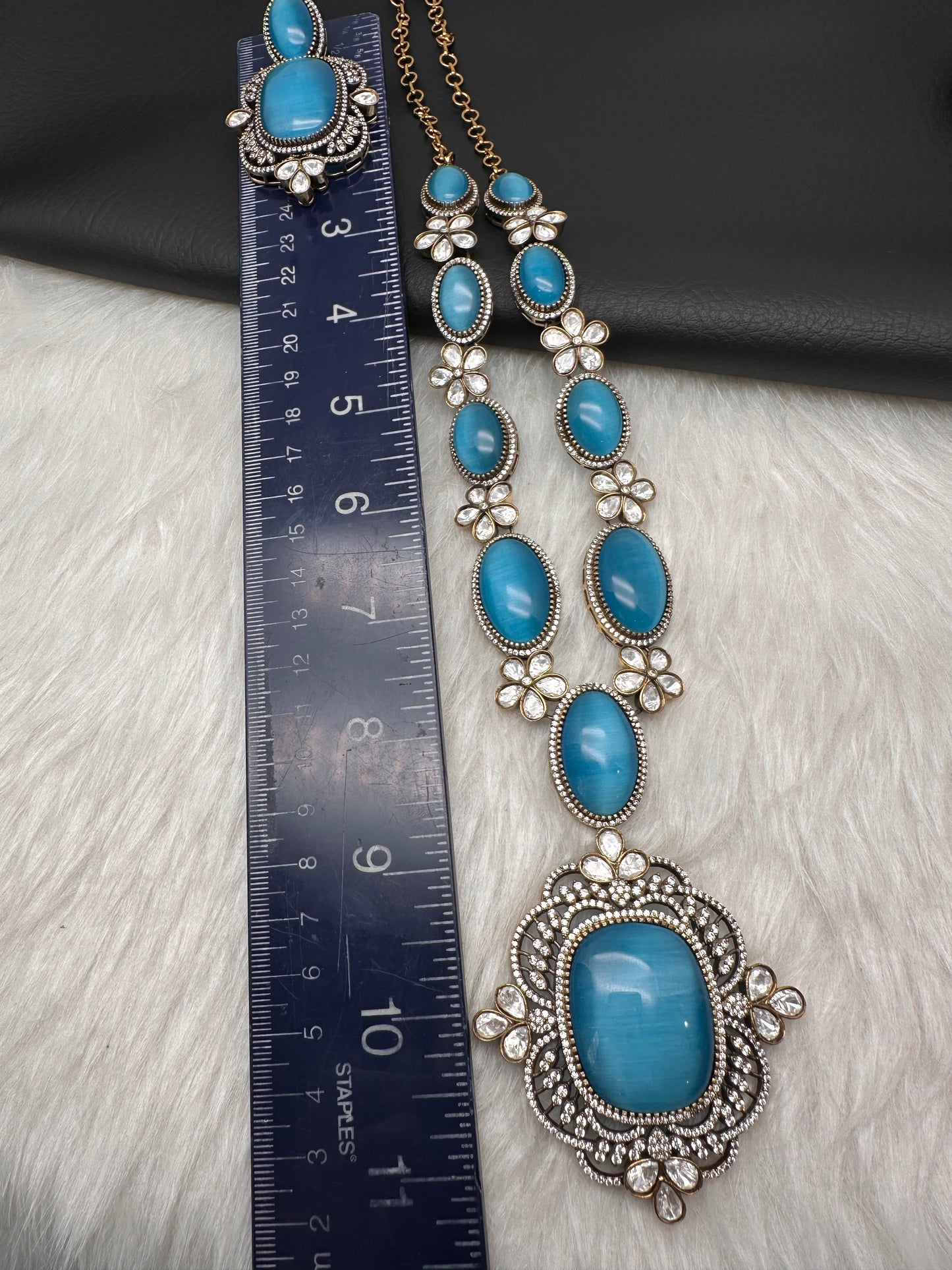 AD Doublet Color Stone Necklace - LightBlue