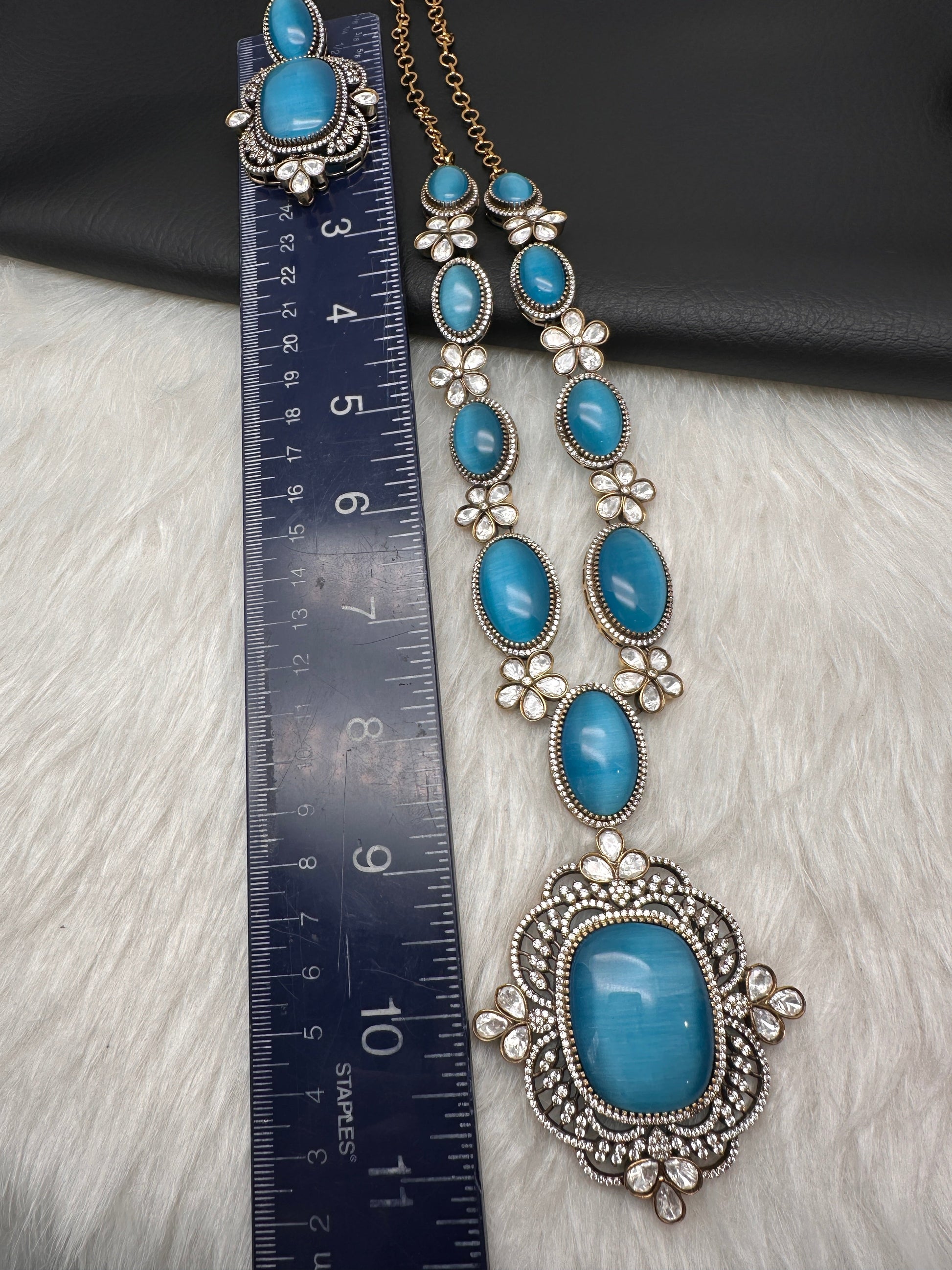 AD Doublet Color Stone Necklace - LightBlue