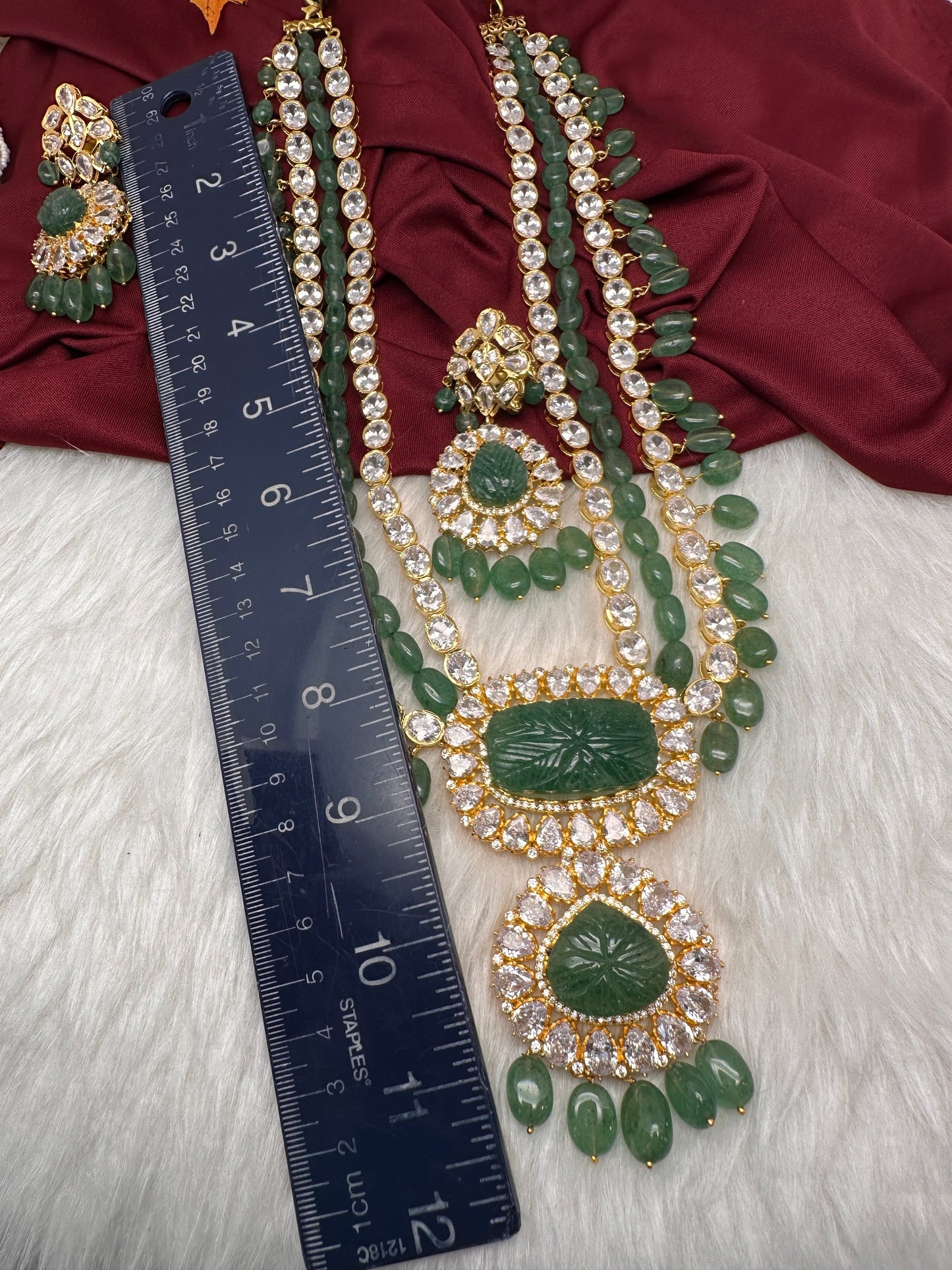 Polki 6 Carat Gold Plated Emerald Multi Layer Teen Lada Necklace