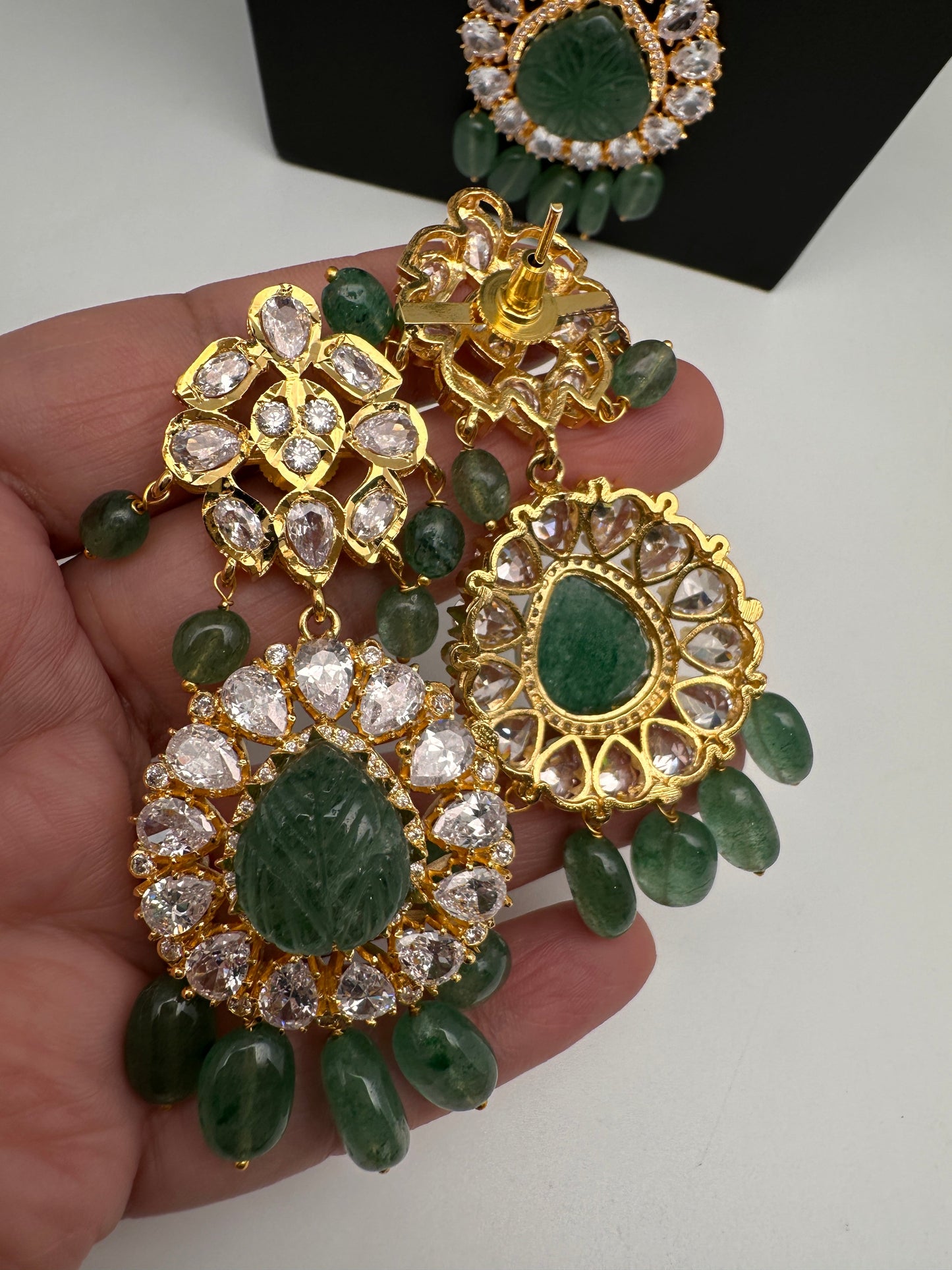 Polki 6 Carat Gold Plated Emerald Multi Layer Teen Lada Necklace
