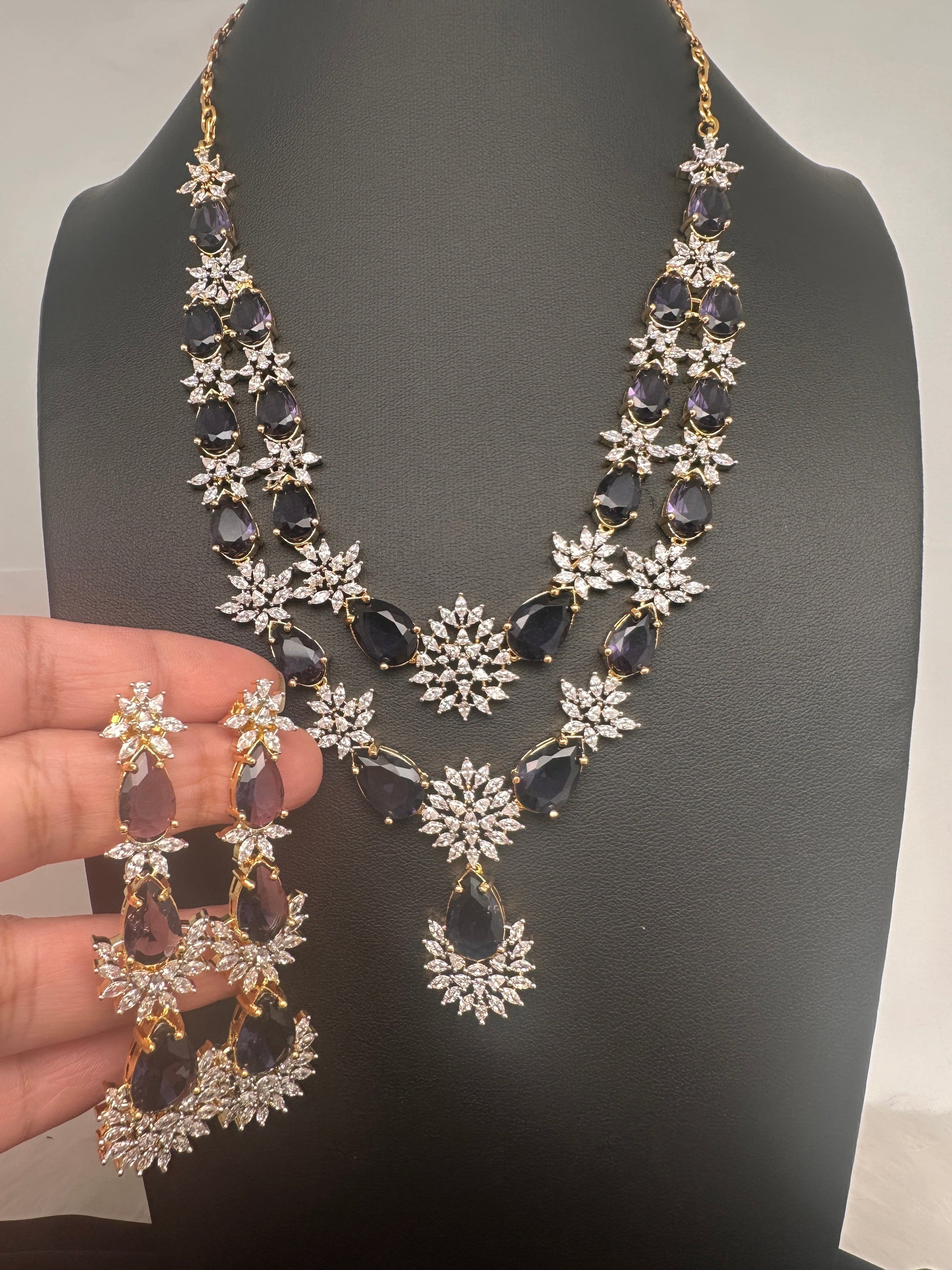 Doublet Double Layer AD Short Color Stone Necklace - Amethyst