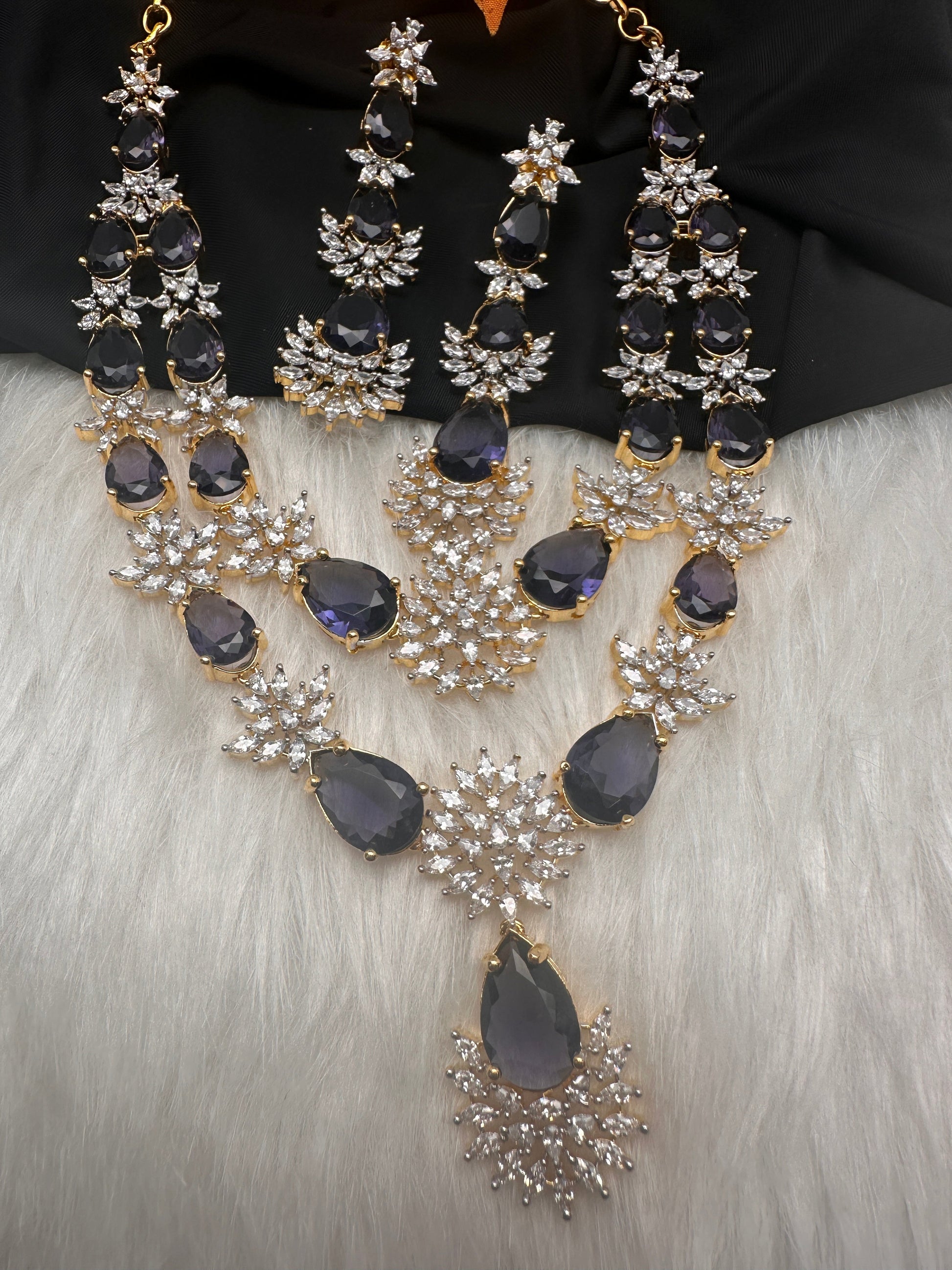 Doublet Double Layer AD Short Color Stone Necklace - Amethyst
