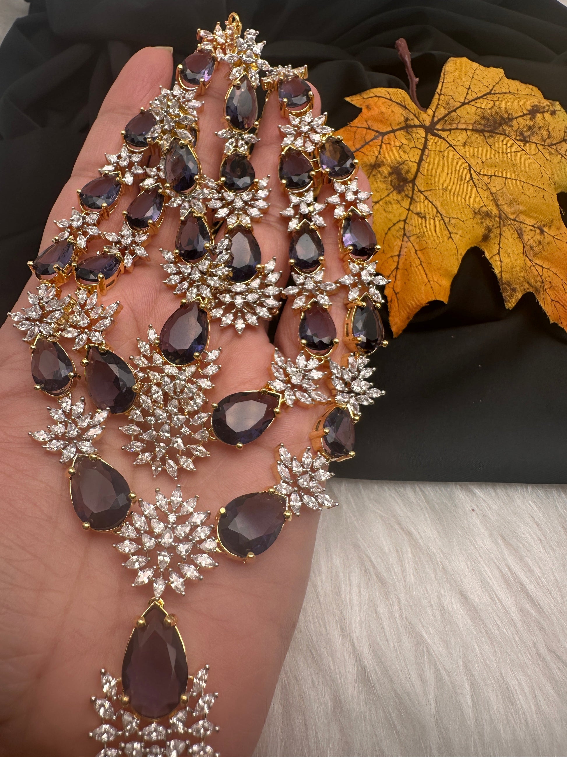 Doublet Double Layer AD Short Color Stone Necklace - Amethyst
