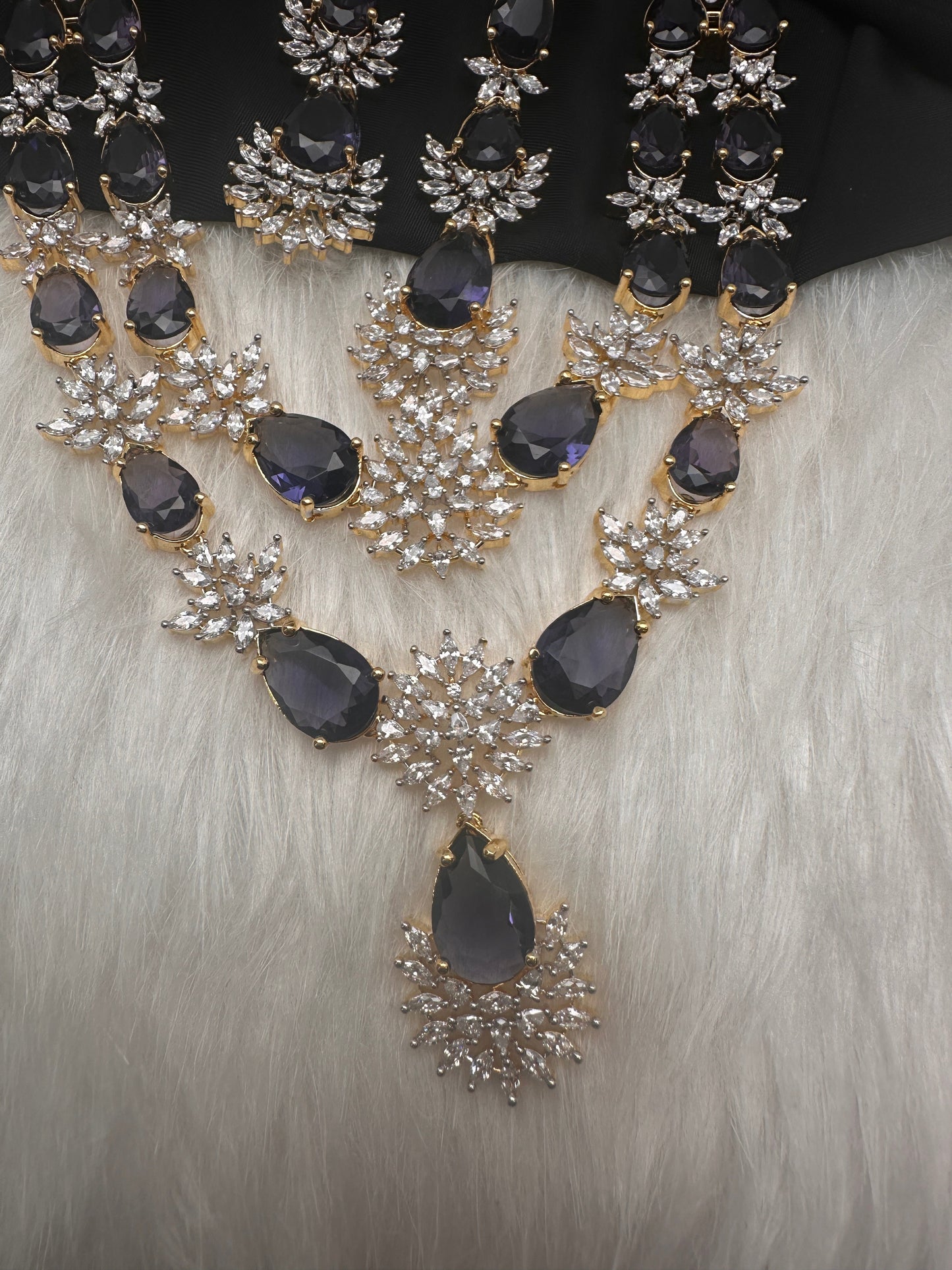 Doublet Double Layer AD Short Color Stone Necklace - Amethyst