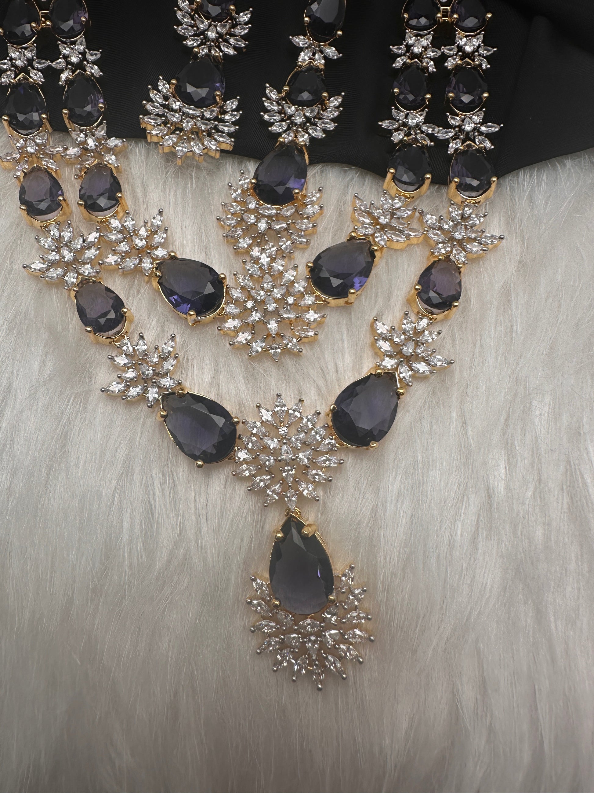 Doublet Double Layer AD Short Color Stone Necklace - Amethyst