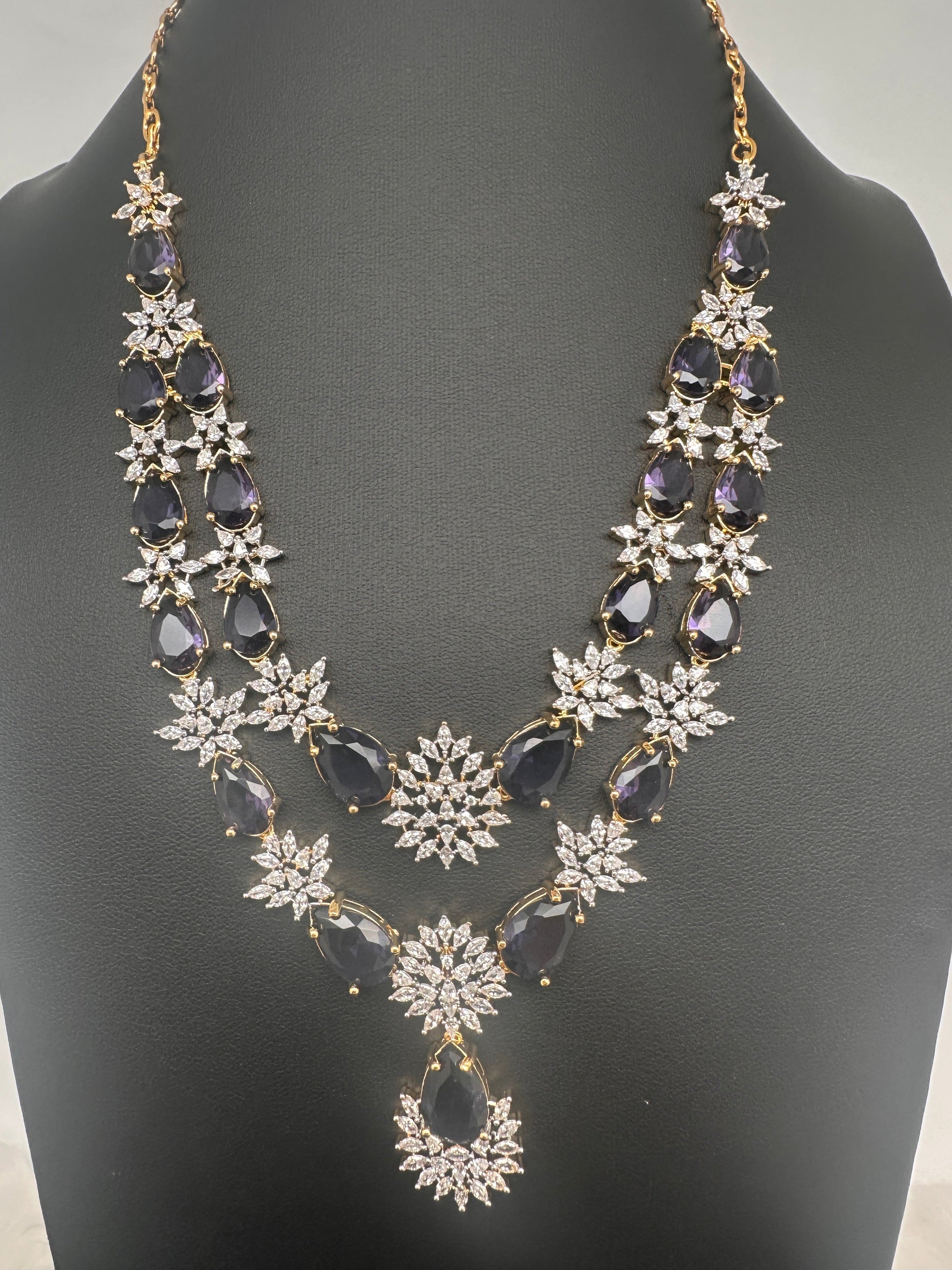 Doublet Double Layer AD Short Color Stone Necklace - Amethyst